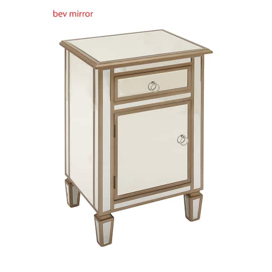 Beige Mirror Glam Cabinet, 30" x 19" x 15"